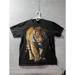 Distressed Tiger Graphic T Shirt Mens‎ L Thrashed Paint Splatter Grunge